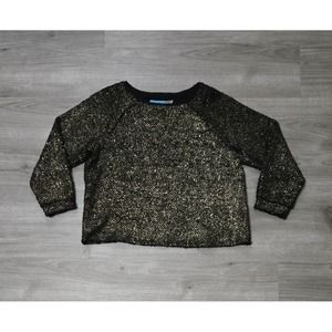 Alice + Olivia Metallic Gold Black‎ Wool Blend Tweed Boxy Sweater Size Medium